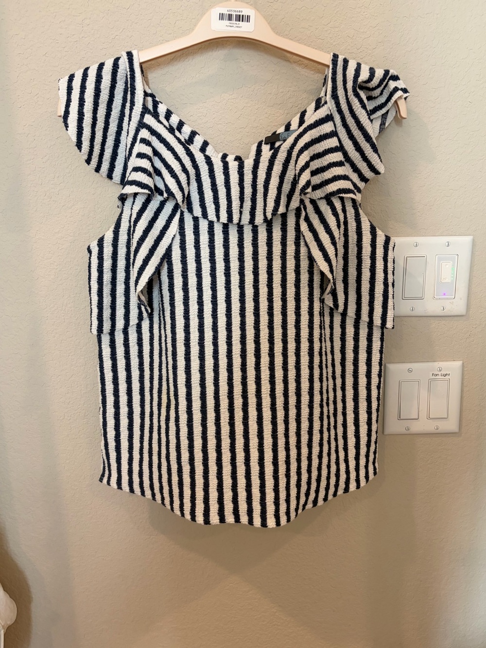 Striped Ruffle Cold-Shoulder Women’s Top - blue & White